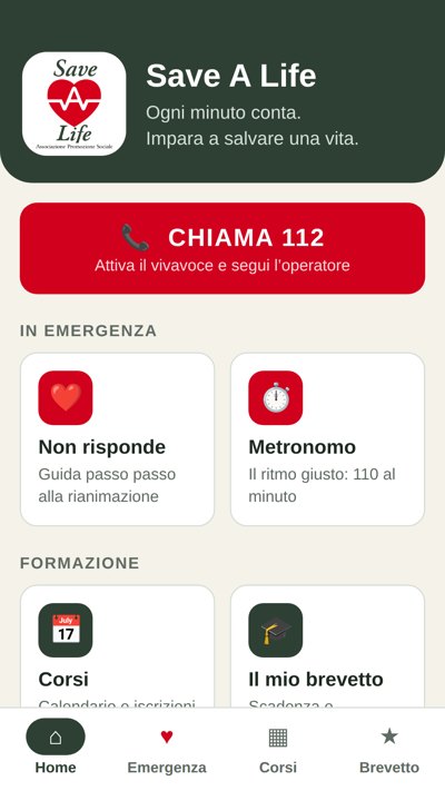 Schermata iniziale dell’app