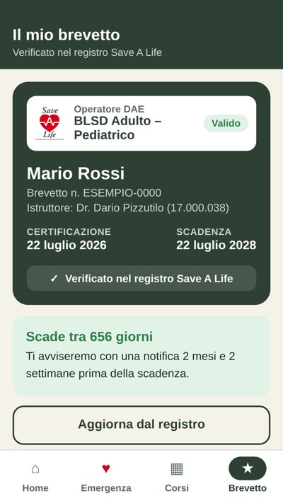 Il brevetto verificato nell’app